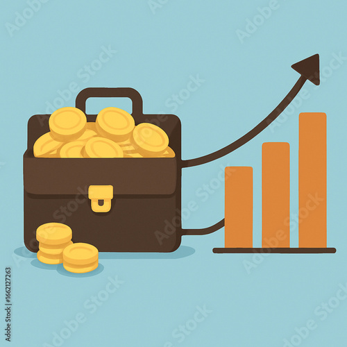 Visualize your Financial Success with this Compelling Image Featuring A Briefcase Overflowing with Gold Coins And A Rising Bar Graph. Symbolizing Investment Growth, Strategic Planning, And Wealth ...
