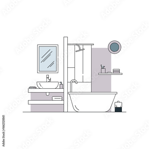 Elegant modern bathroom design with bathtub and sink illustration for home decor inspiration