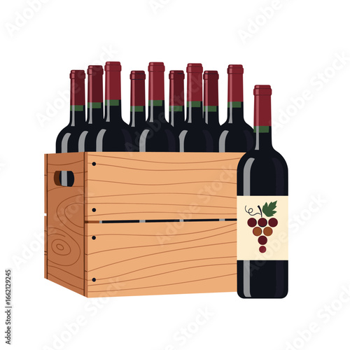 Premium collection of red wine bottles packed in wooden crate for celebrations and events