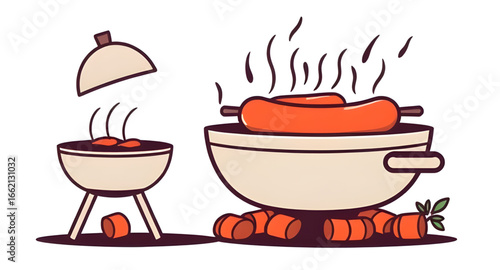 hot grill vector, burning grill icon, barbecue celebration vector, family bbq illustration, flame grill icon, food festival barbecue, simple bbq icon, barbecue flat vector