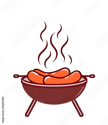 grilling food illustration, meat on grill vector, open barbecue icon, round bbq grill vector, modern barbecue illustration, classic grill icon, fire barbecue vector, picnic cooking illustration, summe