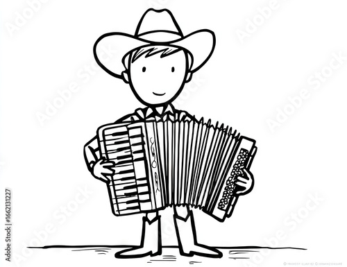 Boy in cowboy hat plays accordion