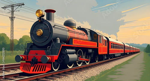 cartoon steam locomotive, locomotive clipart, railway engine illustration, classic train vector, retro steam train art, old fashioned train, vintage transport cartoon, railroad locomotive cartoon, ste