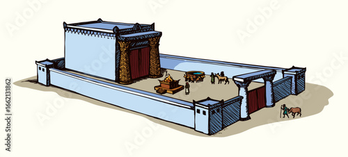 Vector drawing. Old Jewish Temple