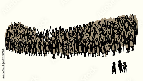 Vector drawing. Big people crowd