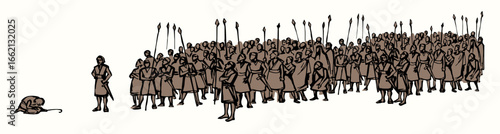 Vector drawing. Many strong soldiers