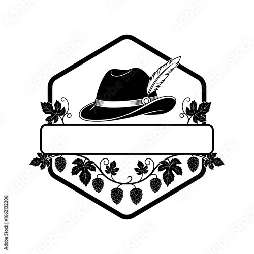 Oktoberfest vector art of oktoberfest hat with feather and hop vine, perfect for festive designs and celebrations vector