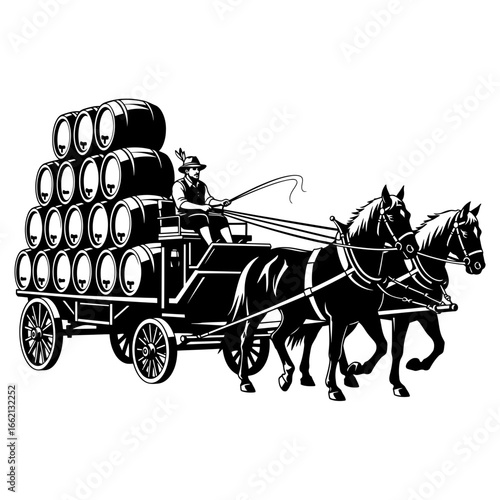 Oktoberfest vector art of vintage horsedrawn wagon with barrels vector illustration vector