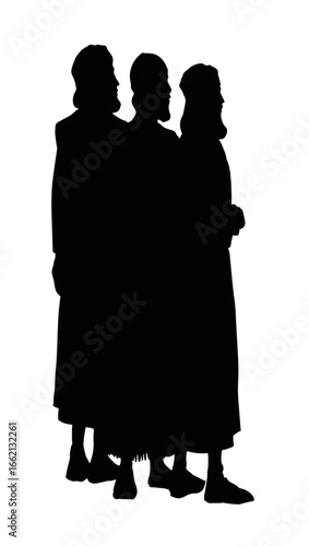 Vector drawing. People stand befor king