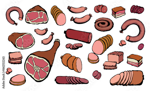 Meat production. Vector drawing food