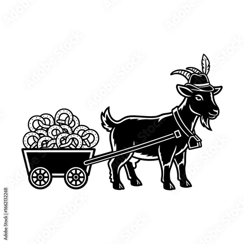 Oktoberfest vector art of goat with pretzel cart wearing a hat for oktoberfest celebration in bavaria vector