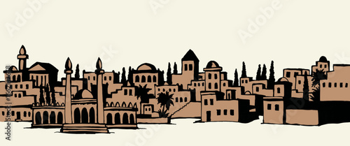 Vector drawing. Old arabic city