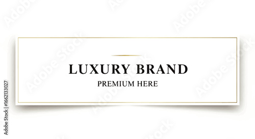 Elegant luxury brand banner with a thin gold border classic serif font and a subtle drop shadow.