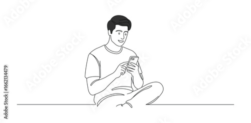 man,phone,mobile, man phone mobile illustration showing male character sitting with smartphone representing digital connection communication chat technology online activity
