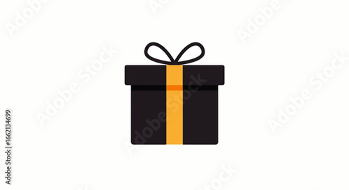 Minimalist black gift box with a contrasting orange ribbon and a simple tied bow on top.