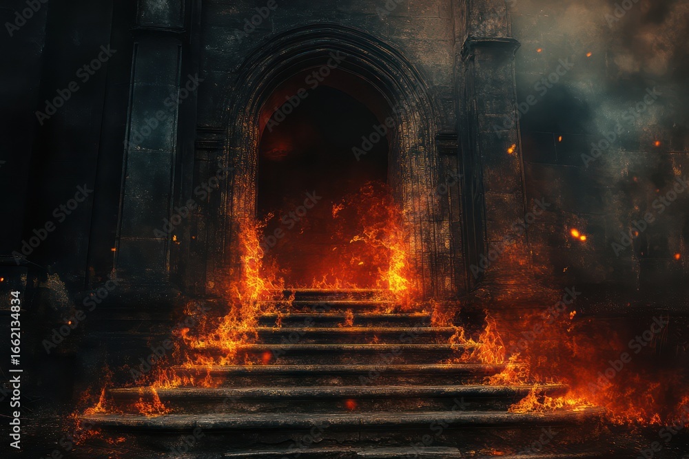 Obraz premium Fiery stairway gate to hell fantasy concept