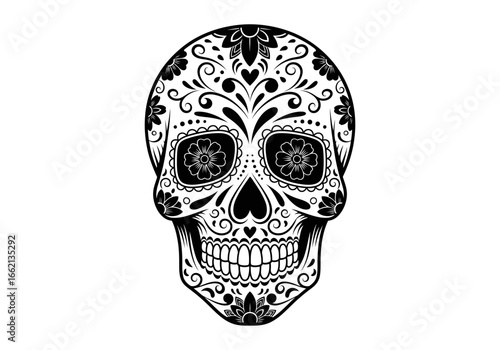 Hispanic heritage month usa vector art of ornate sugar skull with floral patterns for day of the dead celebration, vector