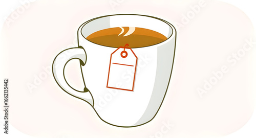 tea with tag, tea mug vector, teabag in cup, warm tea drink, tea with label, herbal tea cup, green tea illustration, black tea cup, tea with steam, teacup and saucer, tea icon vector, morning tea cup,