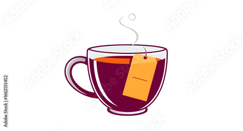 tea cup vector, hot tea illustration, tea with tag, tea mug vector, teabag in cup, warm tea drink, tea with label, herbal tea cup, green tea illustration, black tea cup, tea with steam, teacup and sau