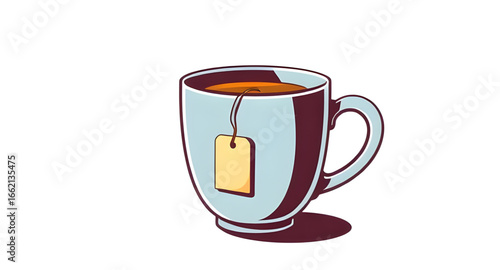 cup of tea, tea cup vector, hot tea illustration, tea with tag, tea mug vector, teabag in cup, warm tea drink, tea with label, herbal tea cup, green tea illustration, black tea cup, tea with steam, te