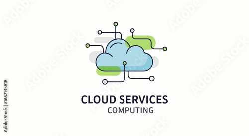 Modern line art icon of a blue cloud with network nodes representing cloud services and computing.