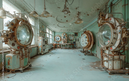 Obraz na płótnie Abandoned Glowing Lab Machine