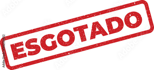 Red rectangular stamp with the Spanish word Esgotado indicating sold out in textured style