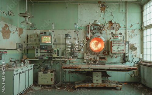 Obraz na płótnie Abandoned Glowing Lab Machine