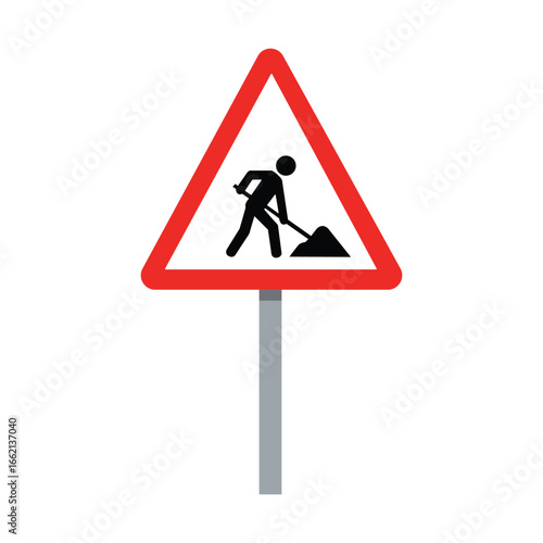 Construction work warning triangular road sign vector illustration safety hazard symbol for traffic rules danger attention site maintenance project regulation
