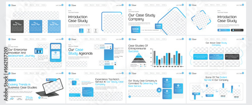 Minimal And Classic Case Study Booklet, Case Study Template | Business Case Study Booklet Layout with blue elements | Double Side Flyer Template, Case Study Website Landing Page Template