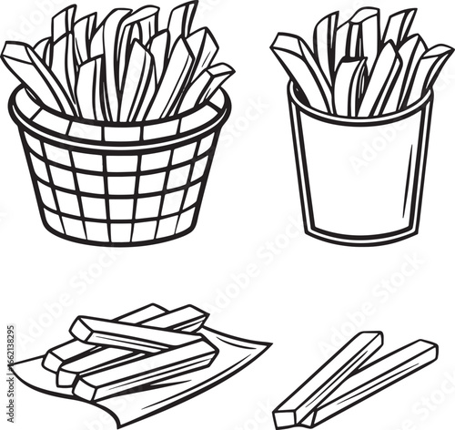 French Fries Line Art Illustrations