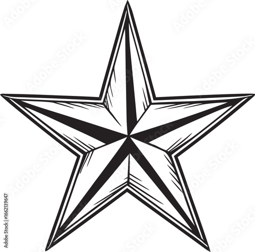 Black and White Stylized Starburst Star with Shading on White Background symbol graphic