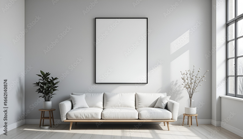 Fototapeta premium interior design scene with a sofa and frame