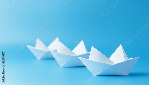 Wallpaper Mural Three White Paper Boats Origami on Light Blue Seamless Background, Smooth Texture Torontodigital.ca
