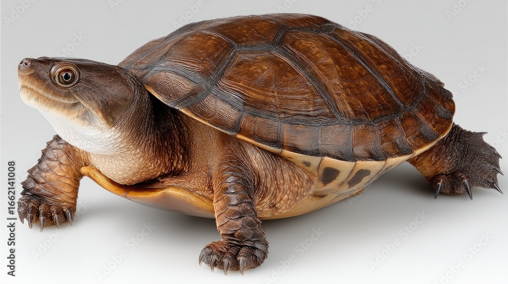 Obraz premium Turtle resting on a smooth surface in a well-lit environment showcasing its textured shell and vibrant colors during daylight hours