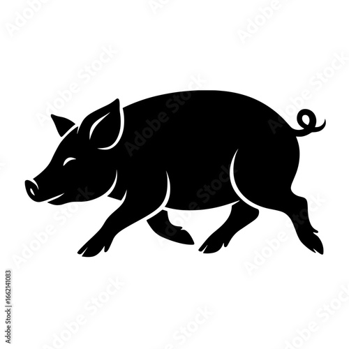 A striking silhouette of a pig in dynamic motion, showcasing its distinctive features in a minimalist, artful illustration. vector illustration