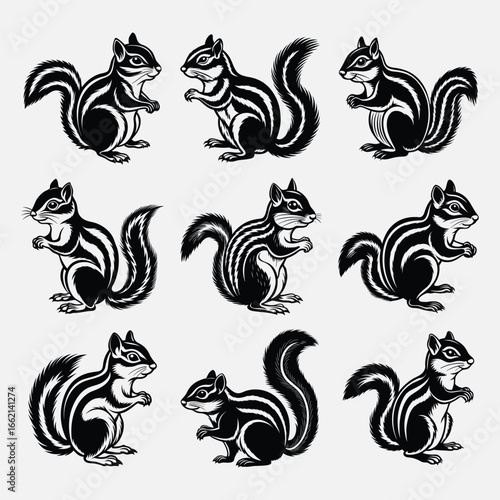 Eastern Chipmunk Vector, This charming chipmunk artwork is ideal for nature lovers, animal enthusiasts, and creative designs with a woodland theme.
