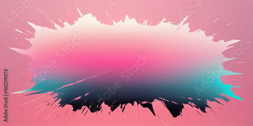 Abstract watercolor and grunge with blots of the sunset over a misty mountain valley