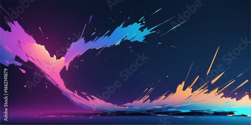 Bright, abstract grunge sky with splashes of dark watercolor clouds