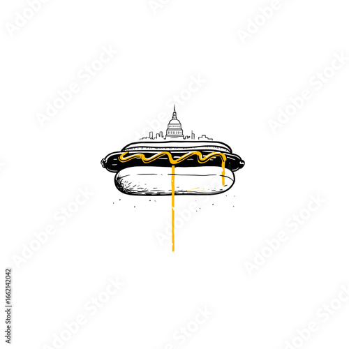 Minimalist Illustration of Washington D.C. Half-Smoke Hot Dog
