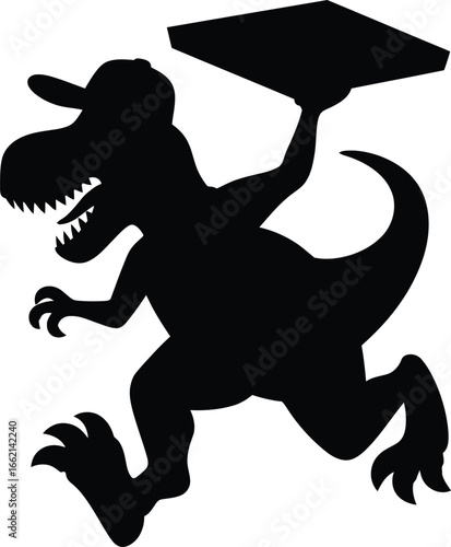 T-Rex Dinosaur Pizza Delivery Mascot Silhouette Vector, Transparent Background.