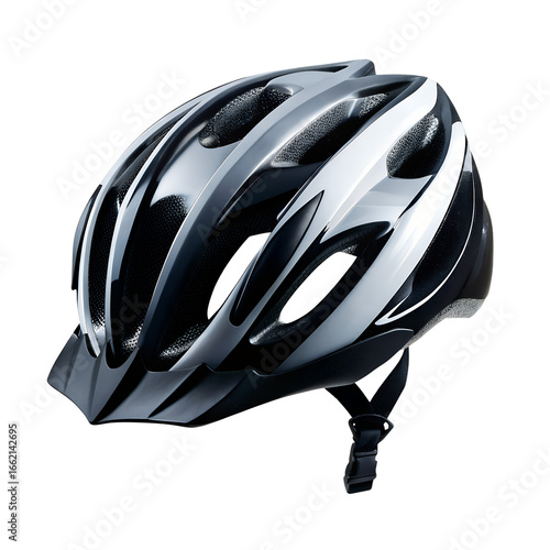 Cycling safety gear stylish black and white helmet outdoor cycling event product photography urban environment close-up view safety concept