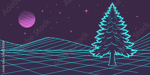 Synthwave neon Christmas tree