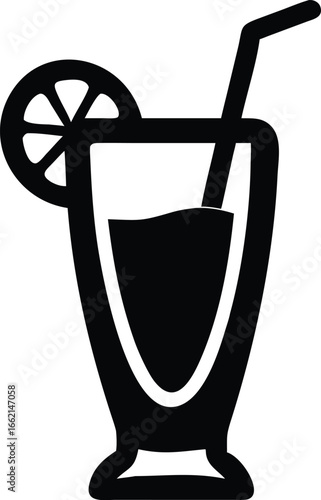 Refreshing beverage with straw and lemon slice in a tall glass