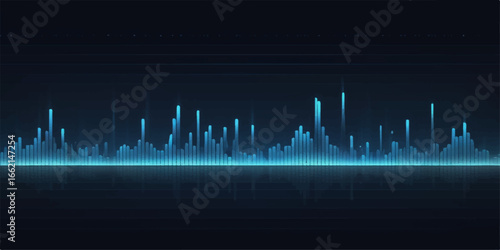 Blue technology vector sound wave frequency graph illustration, a digital business music audio equalizer design backdrop