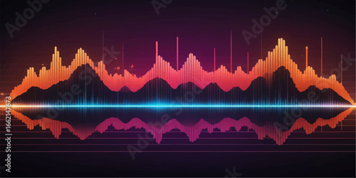 Medical cardiogram heartbeat pulse on a red and blue sound wave monitor background