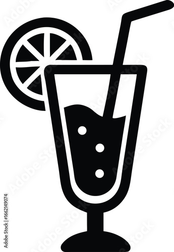 Refreshing beverage with citrus slice and straw in a tall glass