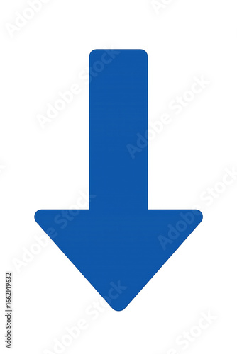 Simple blue downward arrow symbol for navigation and directional guidance transparent background