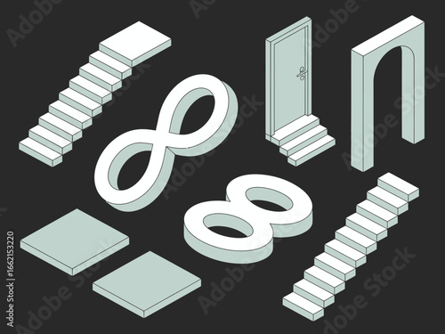 Abstract Isometric Geometric Shapes and Infinity Symbols Representing Concepts of Pathways and Journeys