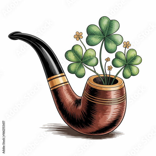 Shamrock growing from a vintage smoking pipe